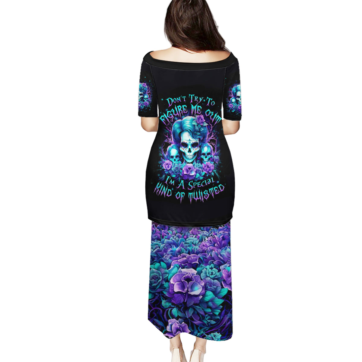 Flower Lady Skull Family Matching Puletasi Dress and Hawaiian Shirt Don't Try To Figure Me Out - Wonder Print Shop