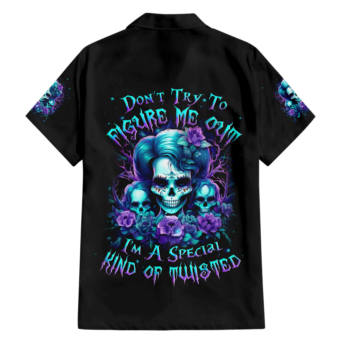 Flower Lady Skull Family Matching Short Sleeve Bodycon Dress and Hawaiian Shirt Don't Try To Figure Me Out - Wonder Print Shop