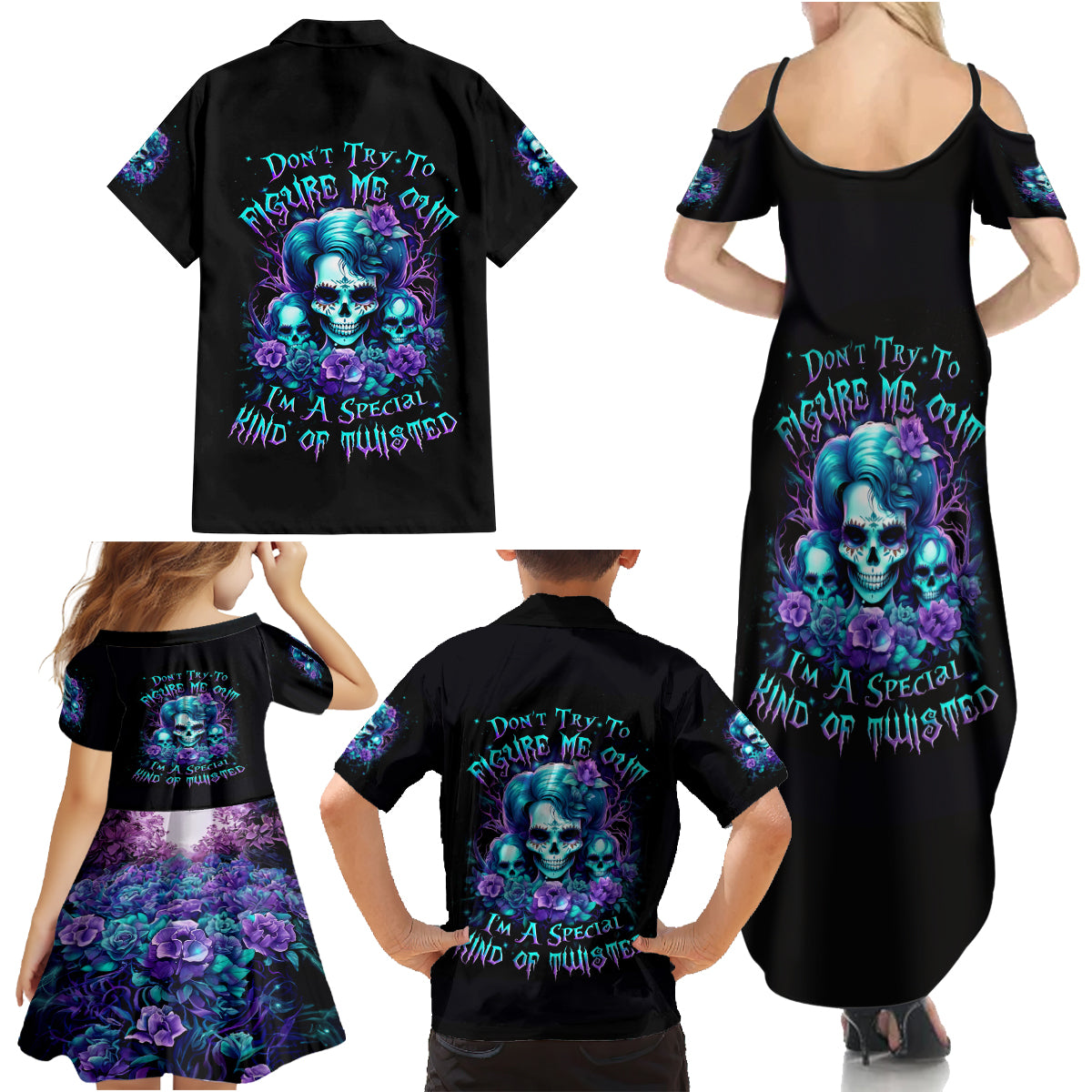 Flower Lady Skull Family Matching Summer Maxi Dress and Hawaiian Shirt Don't Try To Figure Me Out - Wonder Print Shop