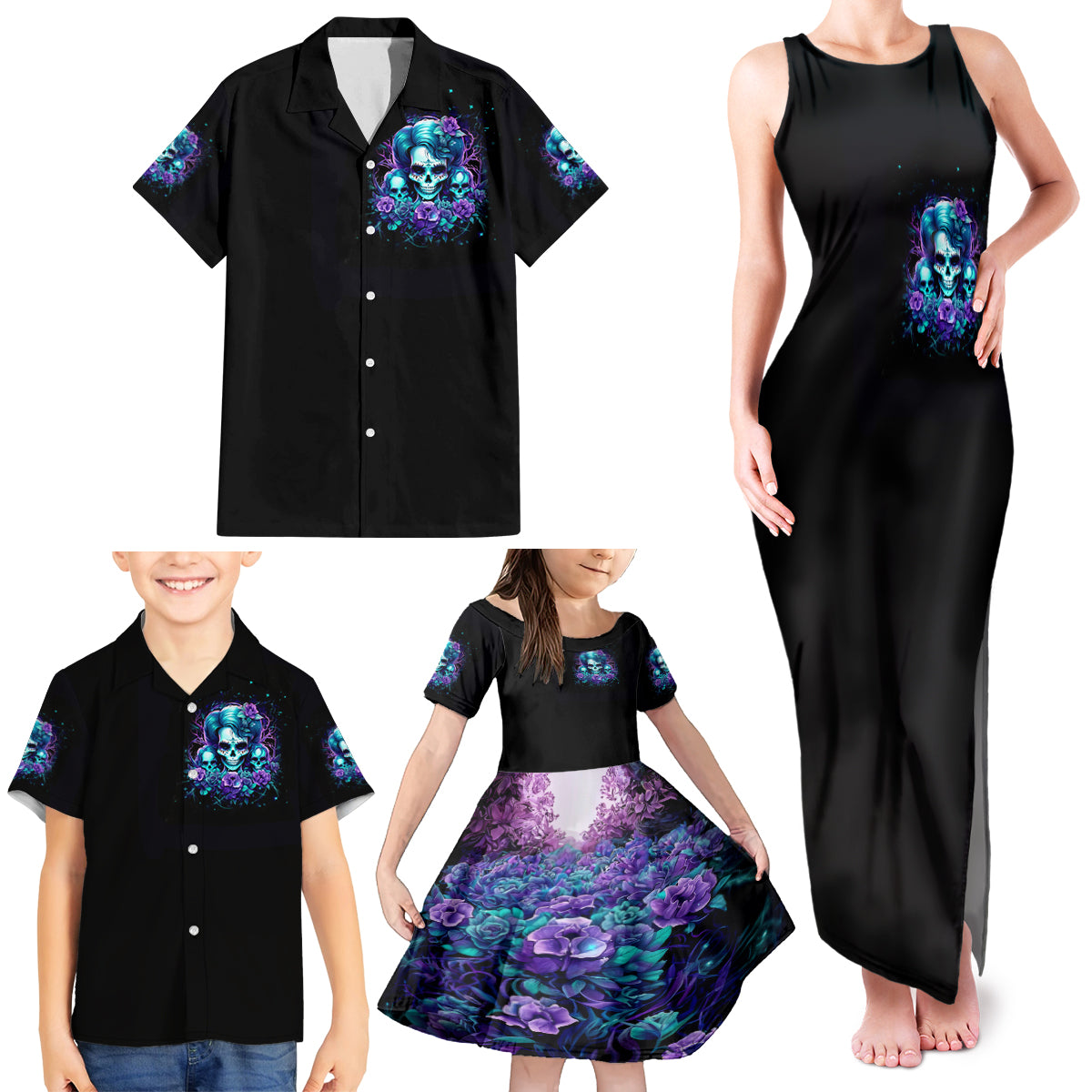 Flower Lady Skull Family Matching Tank Maxi Dress and Hawaiian Shirt Don't Try To Figure Me Out - Wonder Print Shop