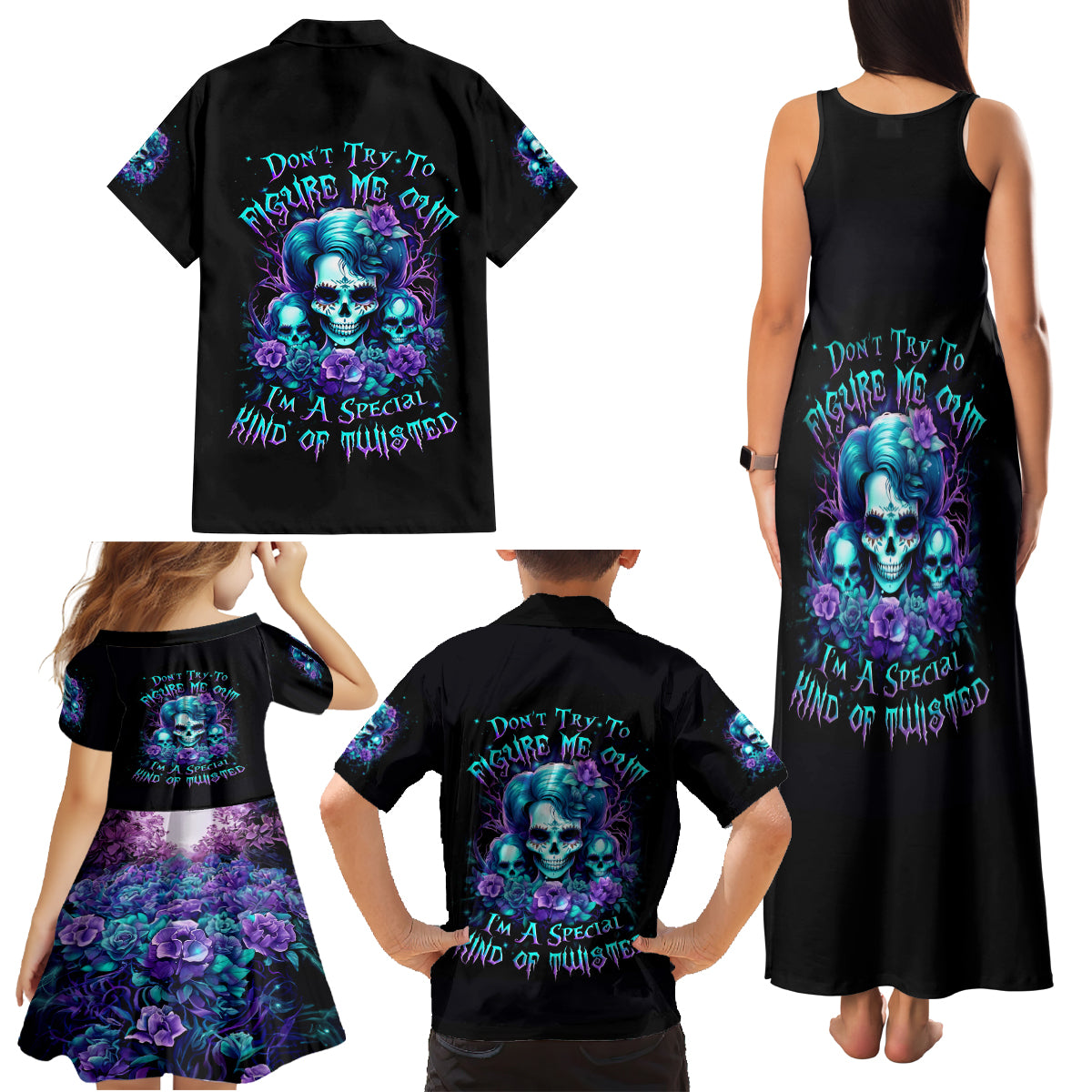 Flower Lady Skull Family Matching Tank Maxi Dress and Hawaiian Shirt Don't Try To Figure Me Out - Wonder Print Shop