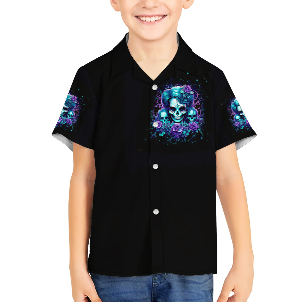 Flower Lady Skull Kid Hawaiian Shirt Don't Try To Figure Me Out - Wonder Print Shop