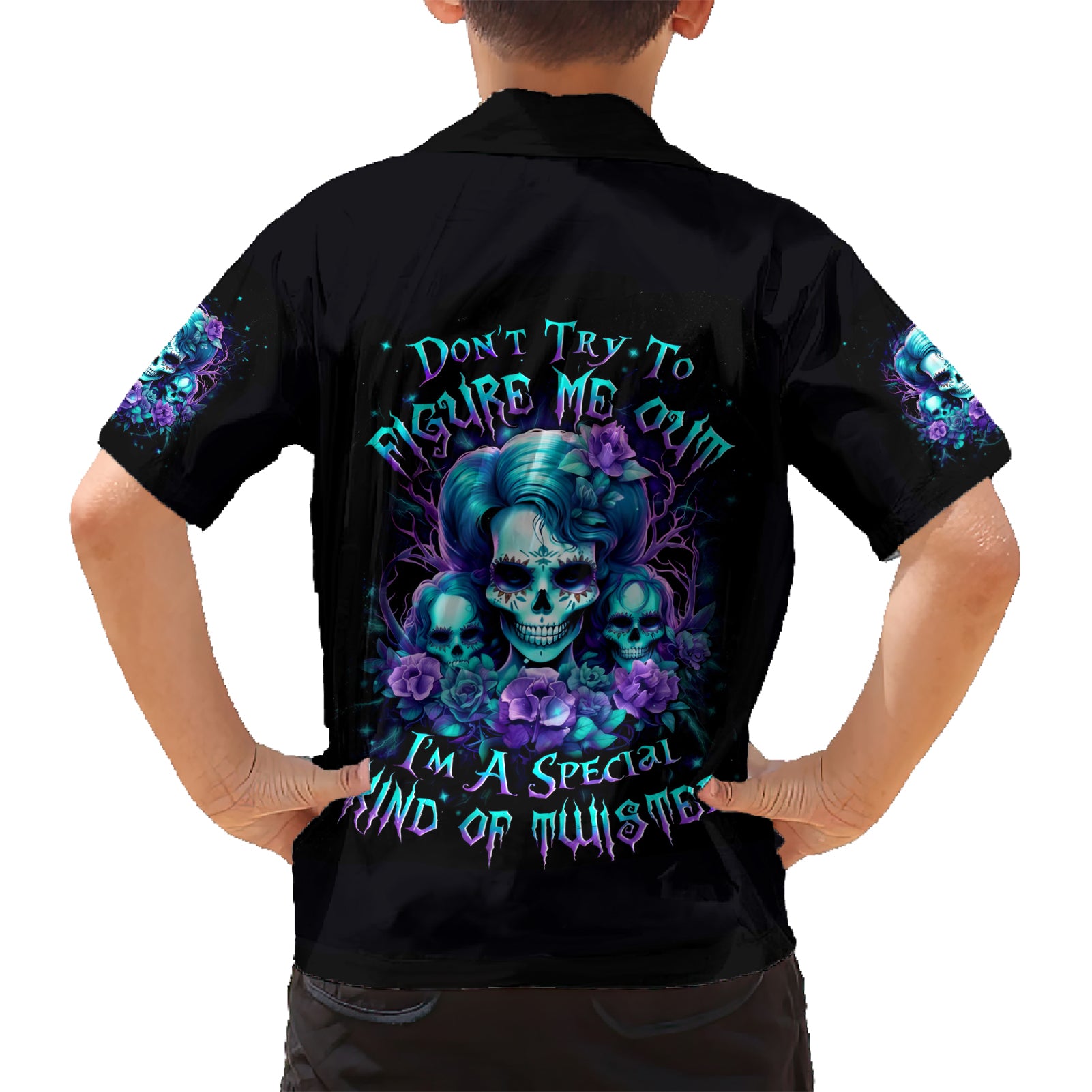 Flower Lady Skull Kid Hawaiian Shirt Don't Try To Figure Me Out - Wonder Print Shop