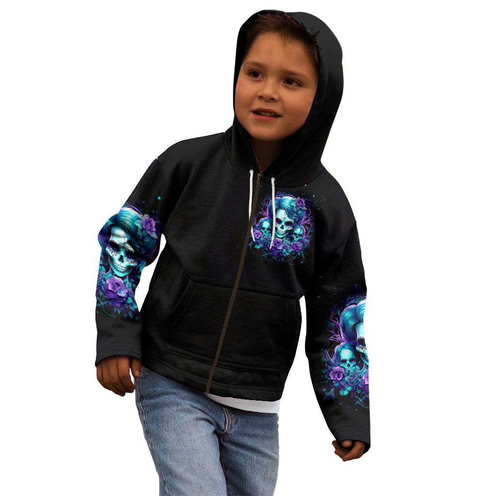 Flower Lady Skull Kid Hoodie Don't Try To Figure Me Out - Wonder Print Shop
