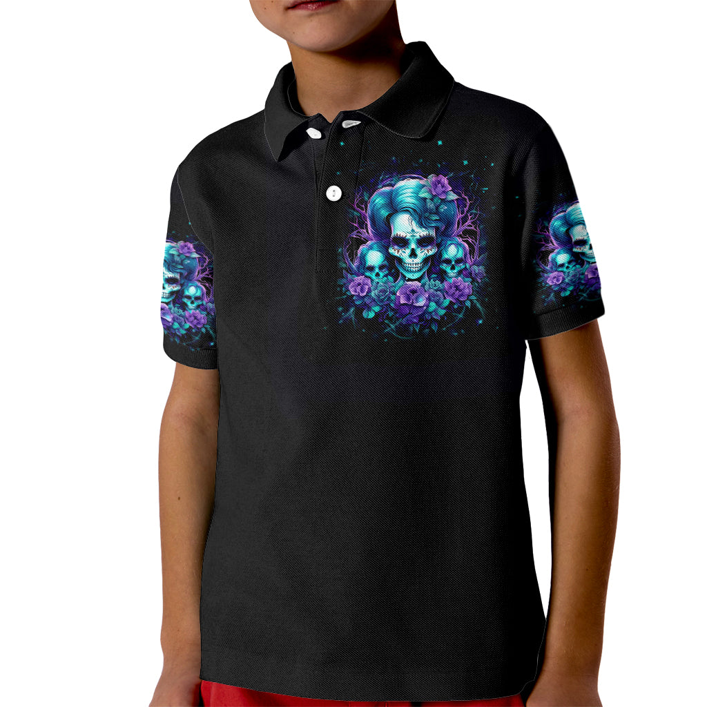 Flower Lady Skull Kid Polo Shirt Don't Try To Figure Me Out - Wonder Print Shop
