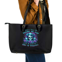 Flower Lady Skull Leather Tote Bag Don't Try To Figure Me Out - Wonder Print Shop