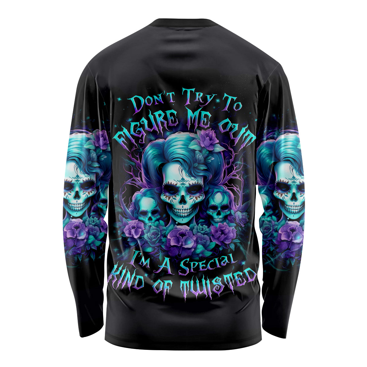 Flower Lady Skull Long Sleeve Shirt Don't Try To Figure Me Out - Wonder Print Shop