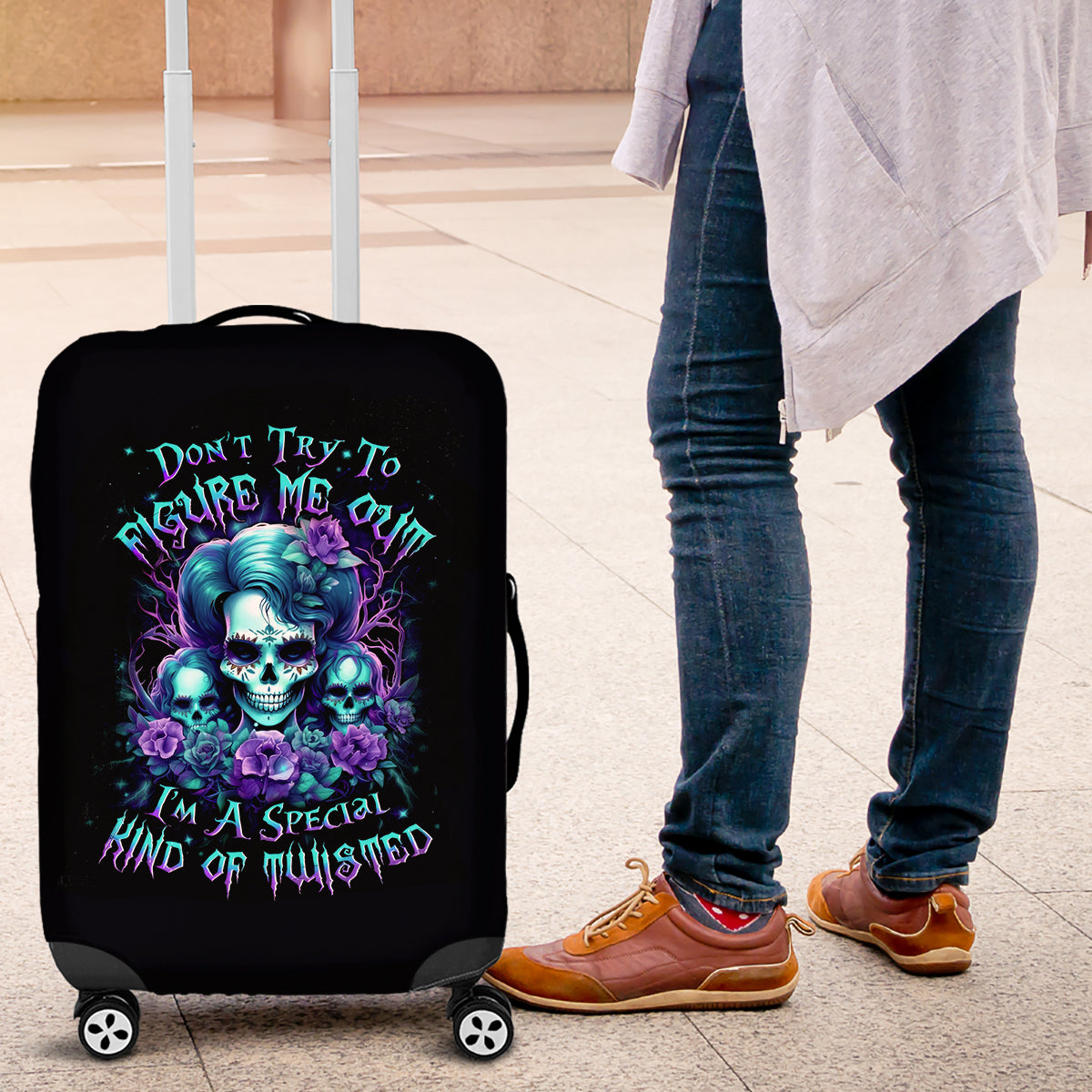 Flower Lady Skull Luggage Cover Don't Try To Figure Me Out - Wonder Print Shop