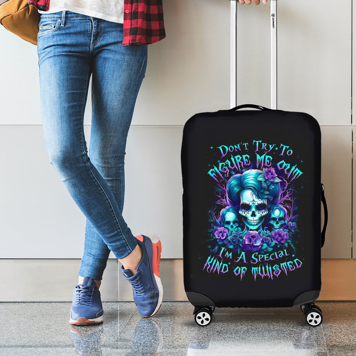 Flower Lady Skull Luggage Cover Don't Try To Figure Me Out - Wonder Print Shop