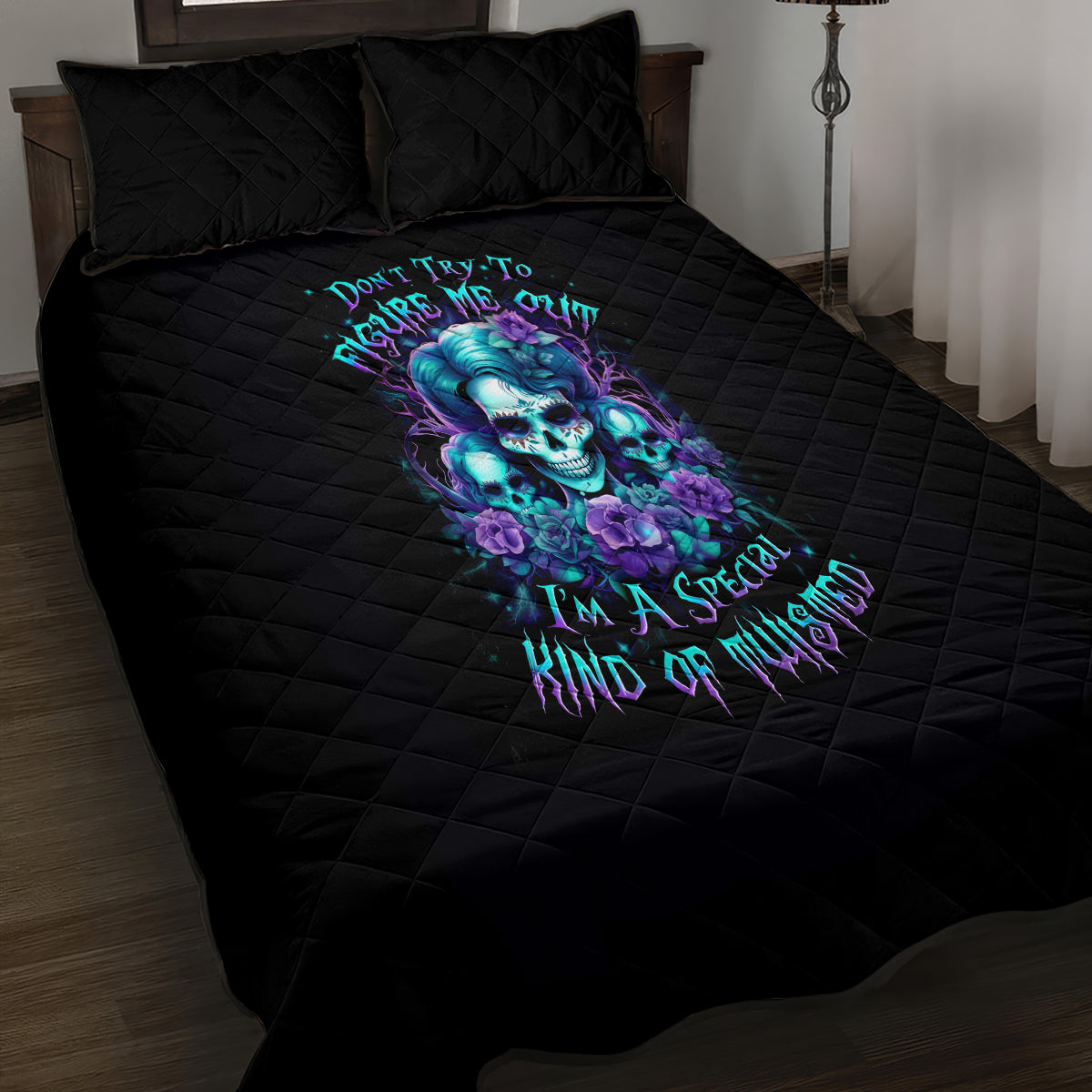 Flower Lady Skull Quilt Bed Set Don't Try To Figure Me Out - Wonder Print Shop