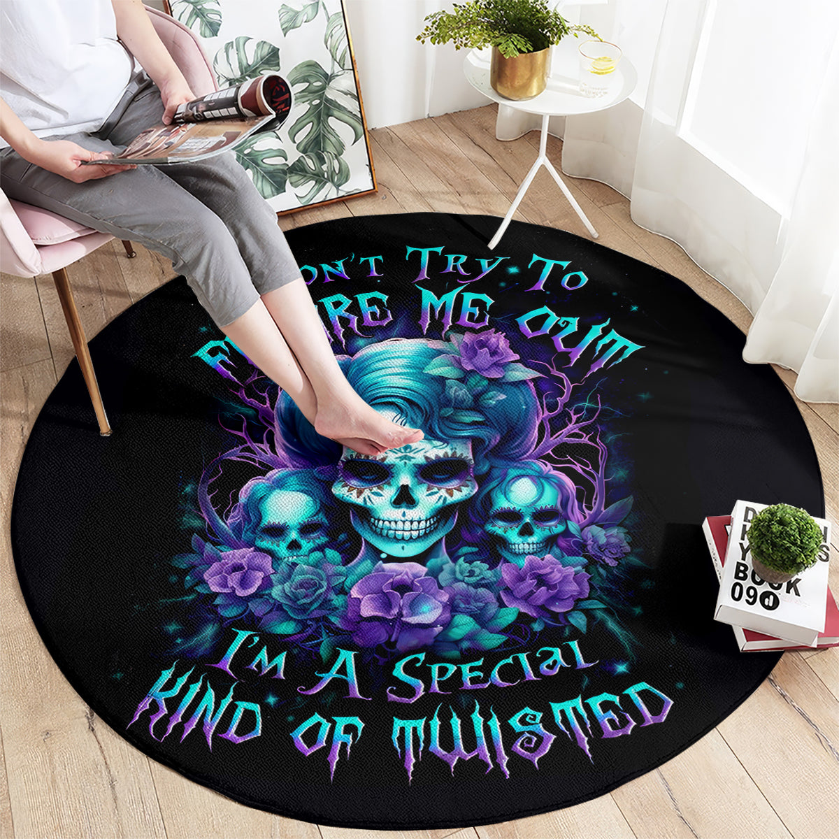 flower-lady-skull-round-carpet-dont-try-to-figure-me-out
