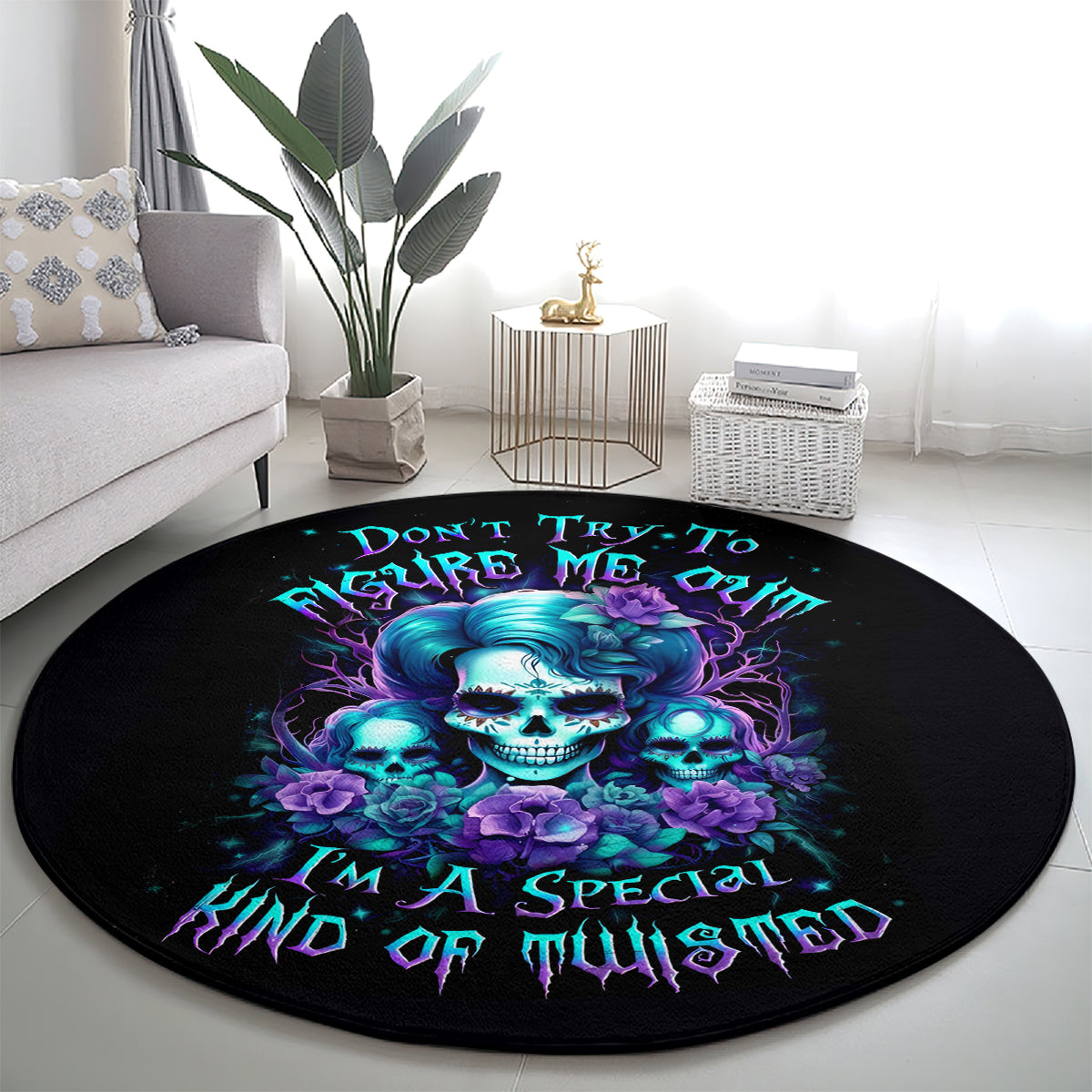 flower-lady-skull-round-carpet-dont-try-to-figure-me-out
