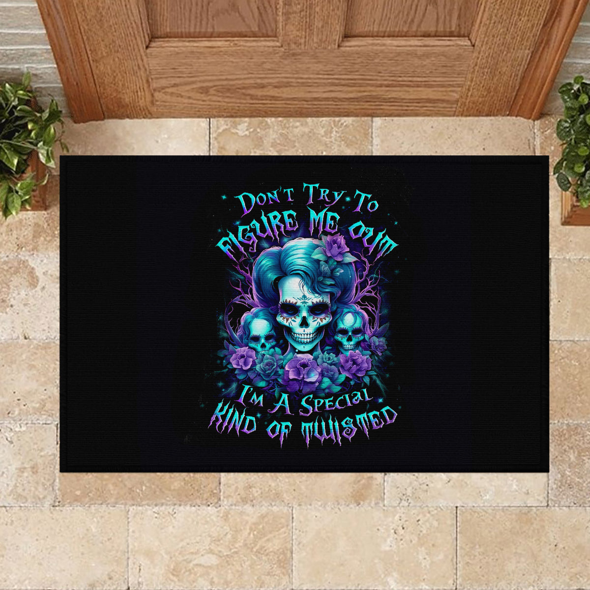 Flower Lady Skull Rubber Doormat Don't Try To Figure Me Out - Wonder Print Shop