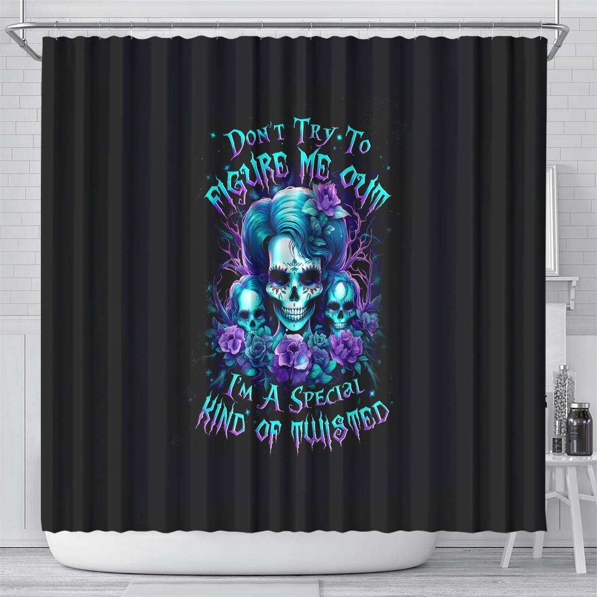 flower-lady-skull-shower-curtain-dont-try-to-figure-me-out