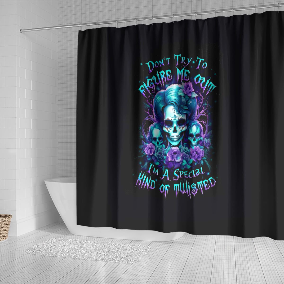 flower-lady-skull-shower-curtain-dont-try-to-figure-me-out