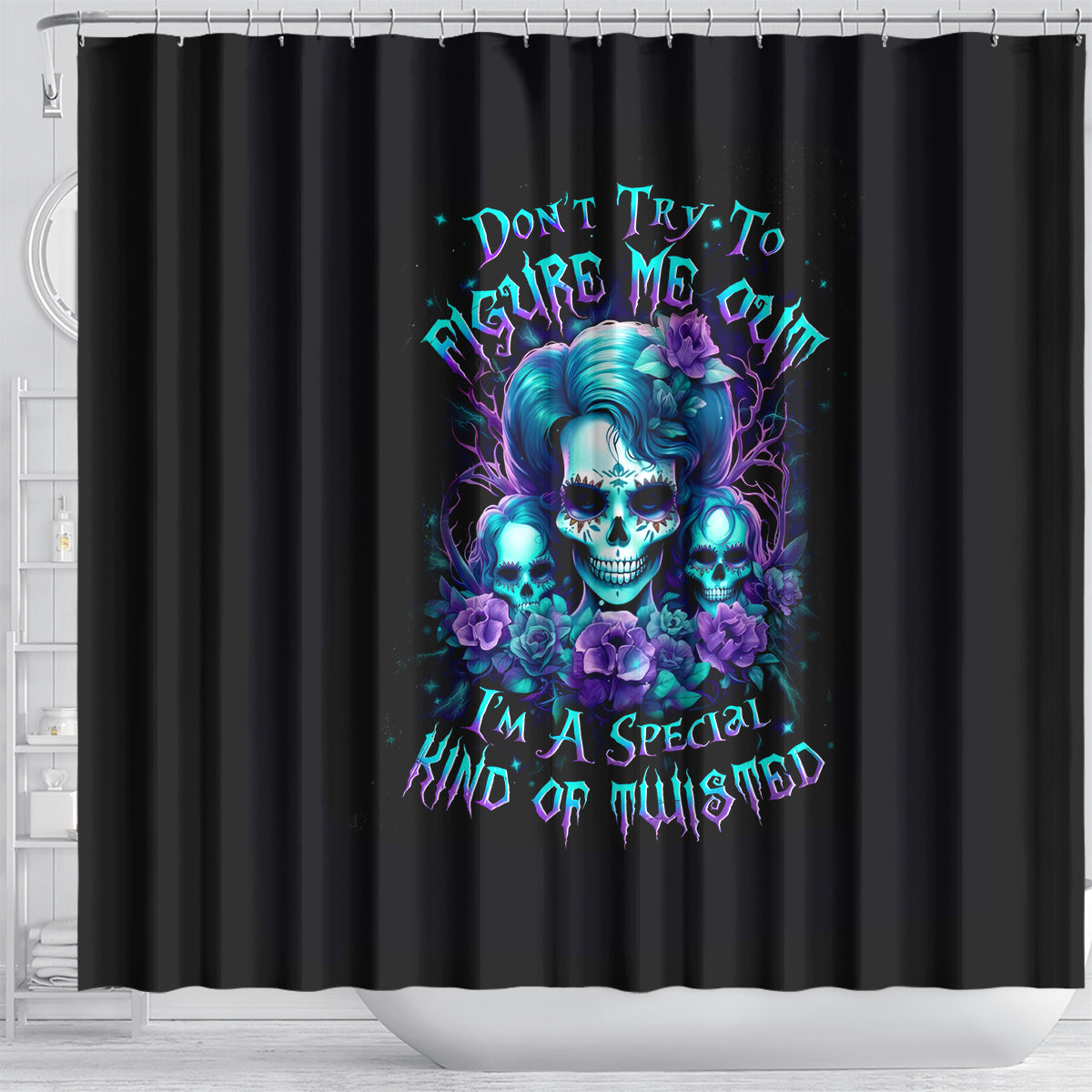 flower-lady-skull-shower-curtain-dont-try-to-figure-me-out