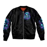 Flower Lady Skull Sleeve Zip Bomber Jacket Don't Try To Figure Me Out - Wonder Print Shop