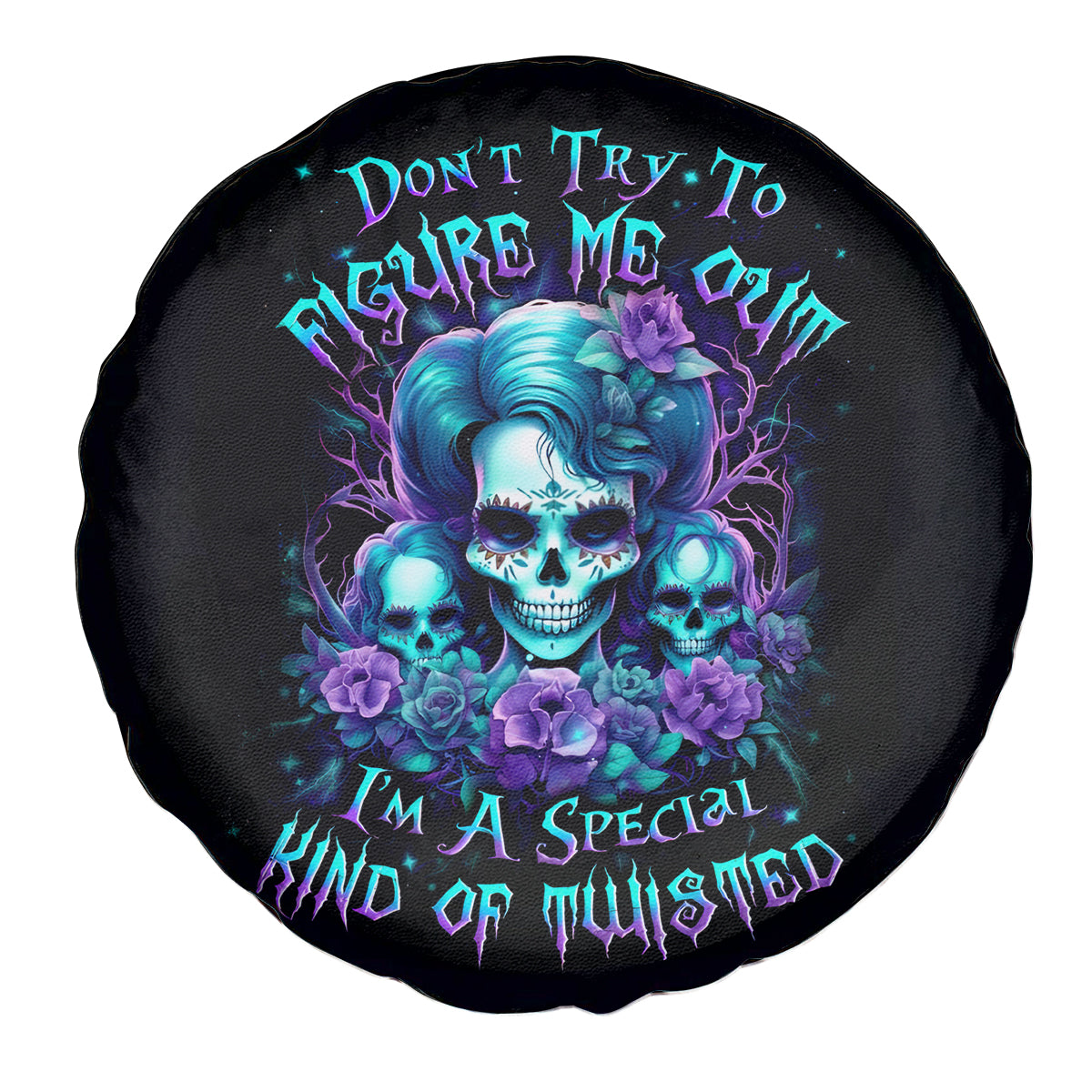 Flower Lady Skull Spare Tire Cover Don't Try To Figure Me Out - Wonder Print Shop