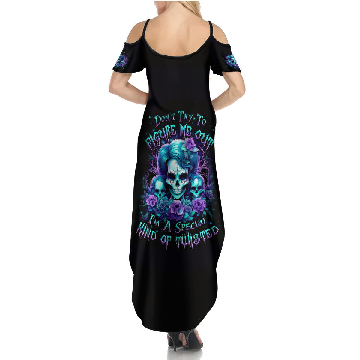 Flower Lady Skull Summer Maxi Dress Don't Try To Figure Me Out - Wonder Print Shop