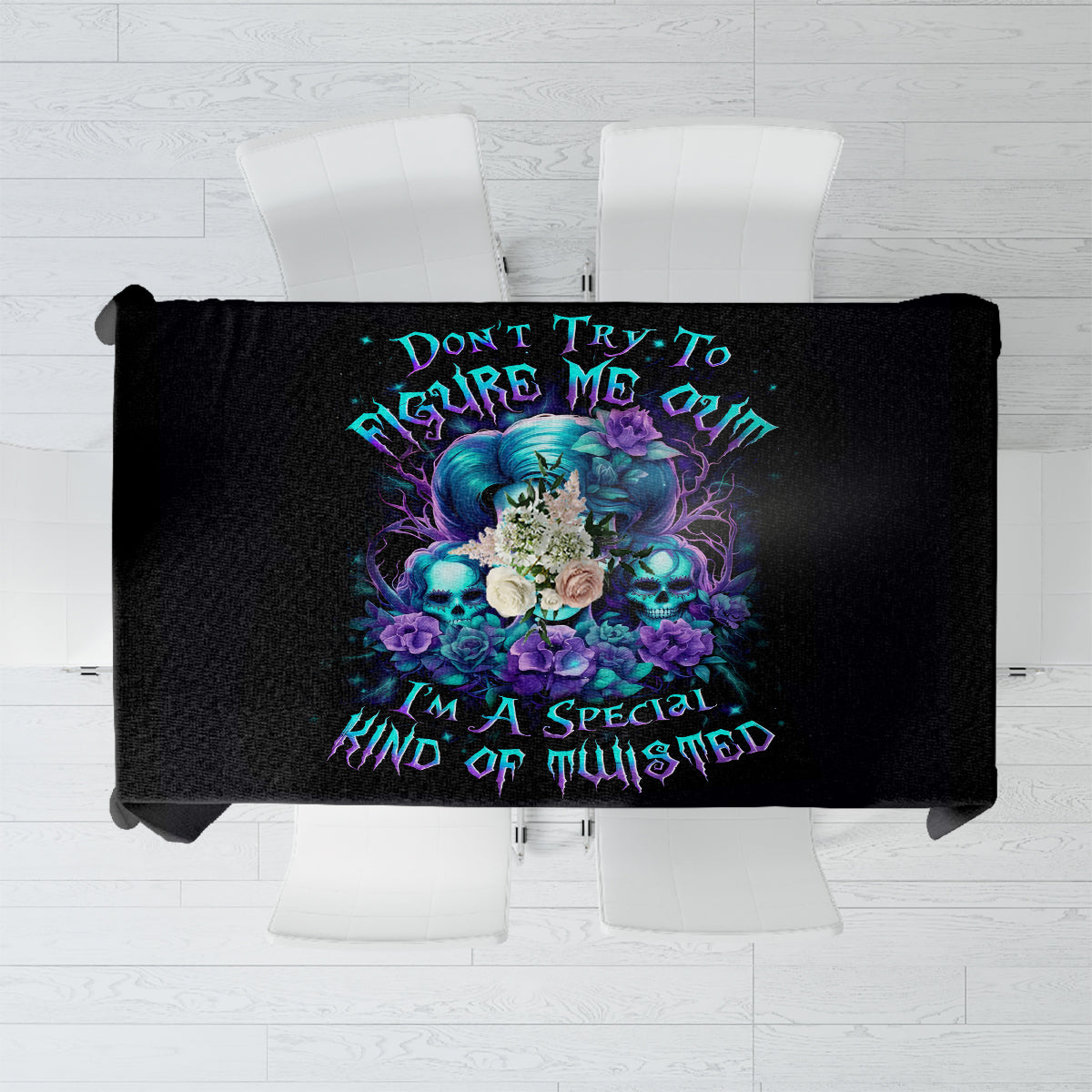 Flower Lady Skull Tablecloth Don't Try To Figure Me Out - Wonder Print Shop