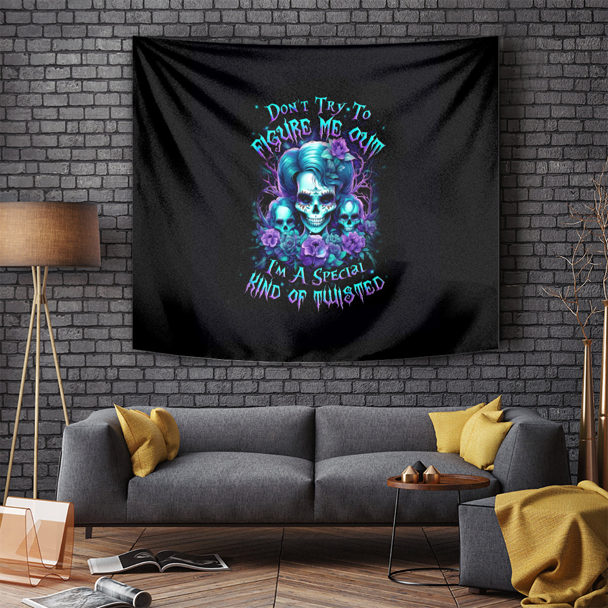Flower Lady Skull Tapestry Don't Try To Figure Me Out - Wonder Print Shop