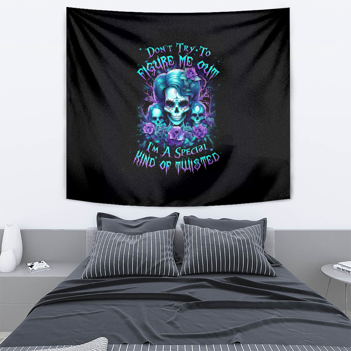 Flower Lady Skull Tapestry Don't Try To Figure Me Out - Wonder Print Shop