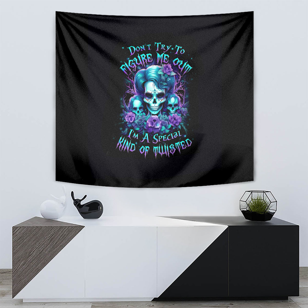 Flower Lady Skull Tapestry Don't Try To Figure Me Out - Wonder Print Shop