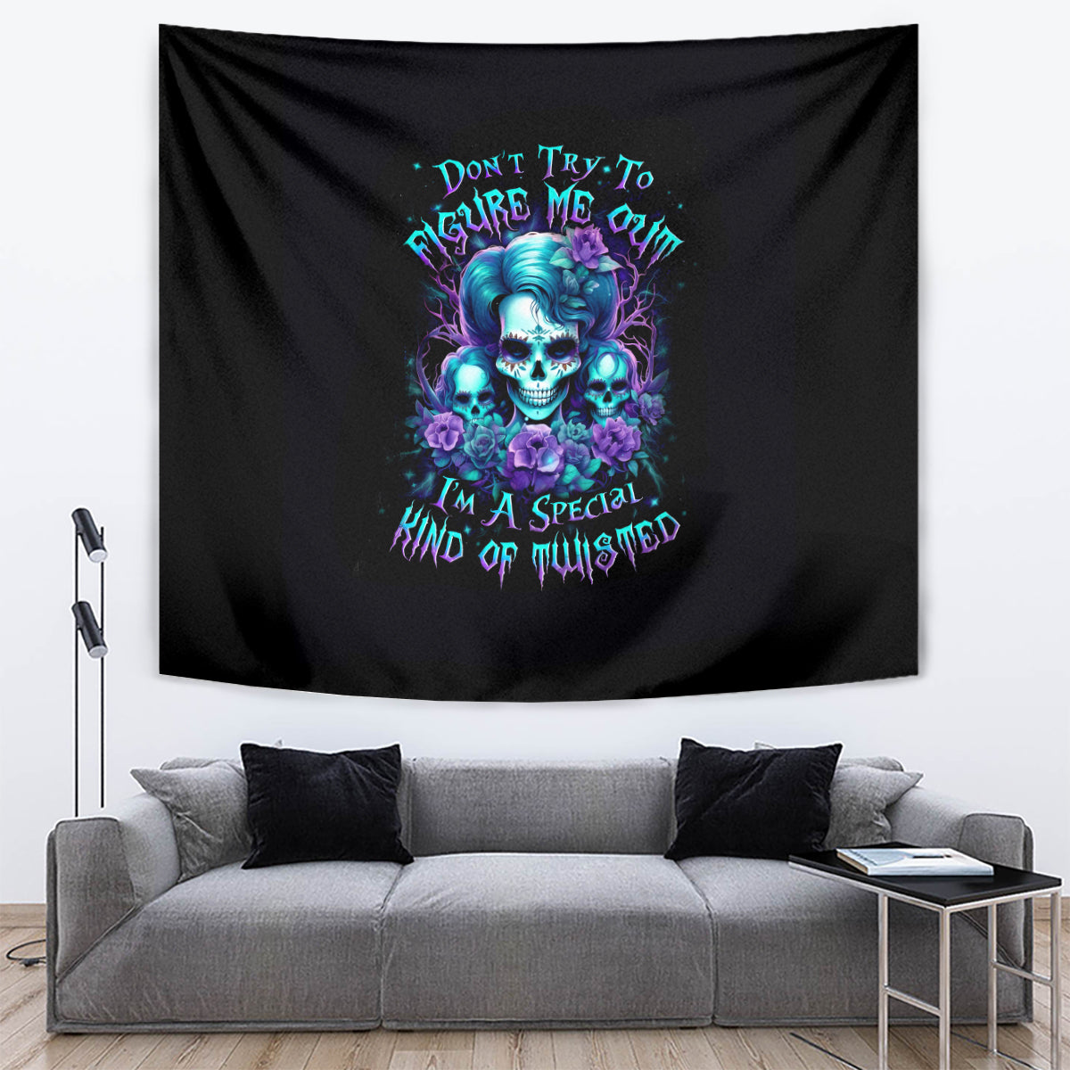 Flower Lady Skull Tapestry Don't Try To Figure Me Out - Wonder Print Shop