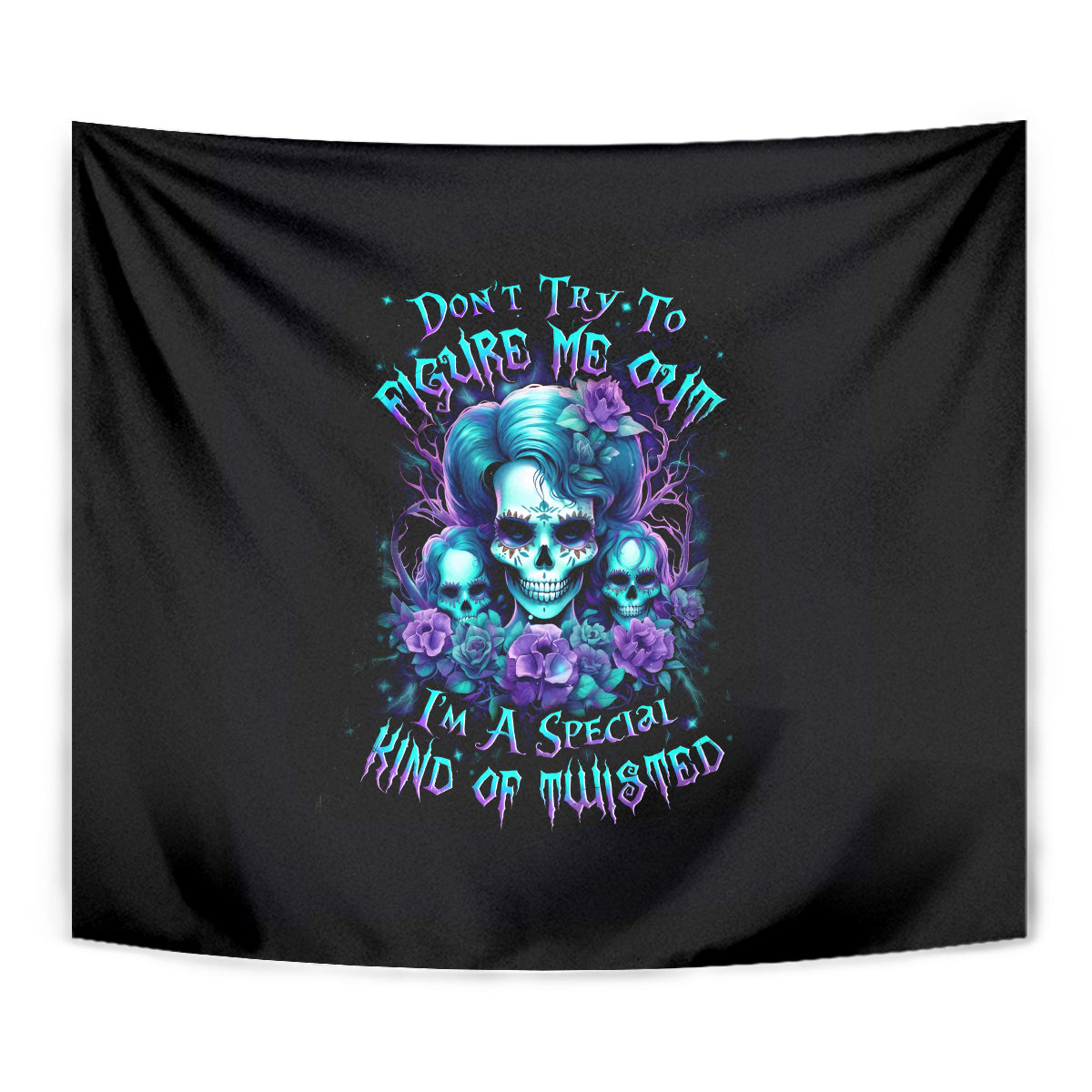 Flower Lady Skull Tapestry Don't Try To Figure Me Out - Wonder Print Shop