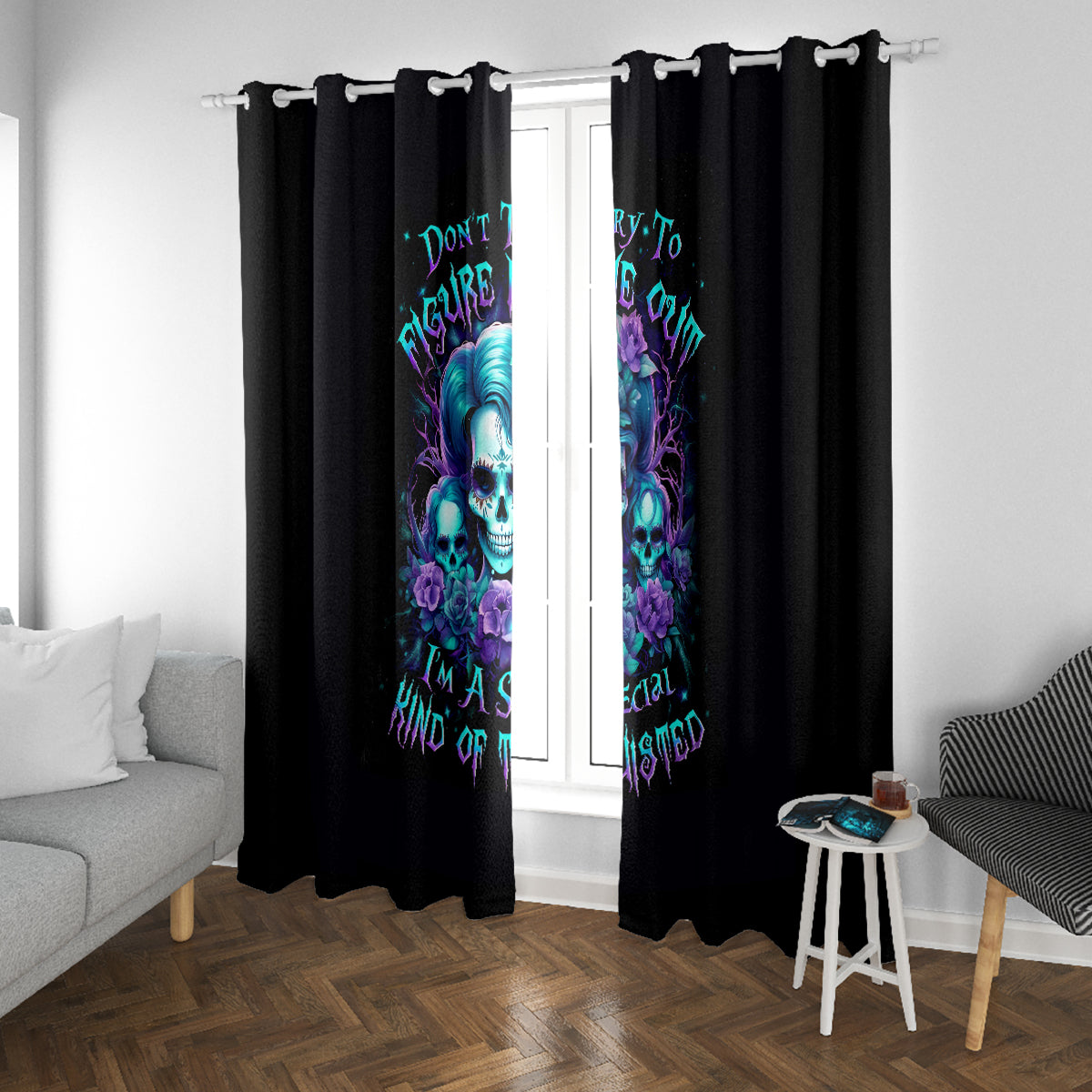 Flower Lady Skull Window Curtain Don't Try To Figure Me Out - Wonder Print Shop