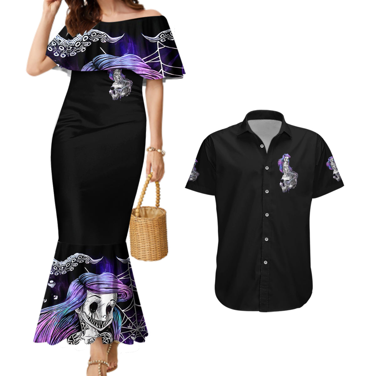 Mermaid Skull Couples Matching Mermaid Dress and Hawaiian Shirt The Little Mermaid - Wonder Print Shop
