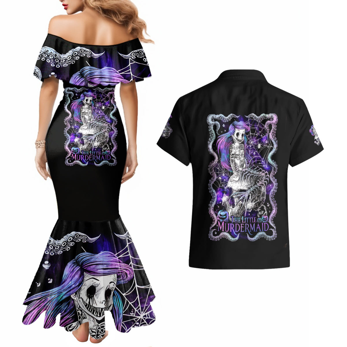 Mermaid Skull Couples Matching Mermaid Dress and Hawaiian Shirt The Little Mermaid - Wonder Print Shop