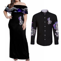Mermaid Skull Couples Matching Off Shoulder Maxi Dress and Long Sleeve Button Shirt The Little Mermaid - Wonder Print Shop