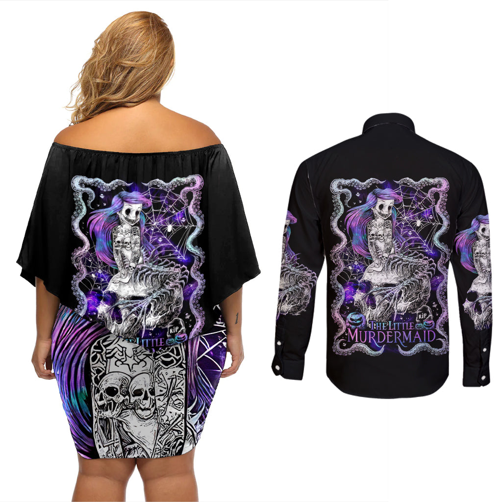 Mermaid Skull Couples Matching Off Shoulder Short Dress and Long Sleeve Button Shirt The Little Mermaid - Wonder Print Shop