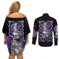Mermaid Skull Couples Matching Off Shoulder Short Dress and Long Sleeve Button Shirt The Little Mermaid - Wonder Print Shop