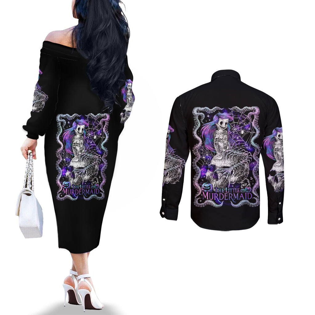Mermaid Skull Couples Matching Off The Shoulder Long Sleeve Dress and Long Sleeve Button Shirt The Little Mermaid DT01