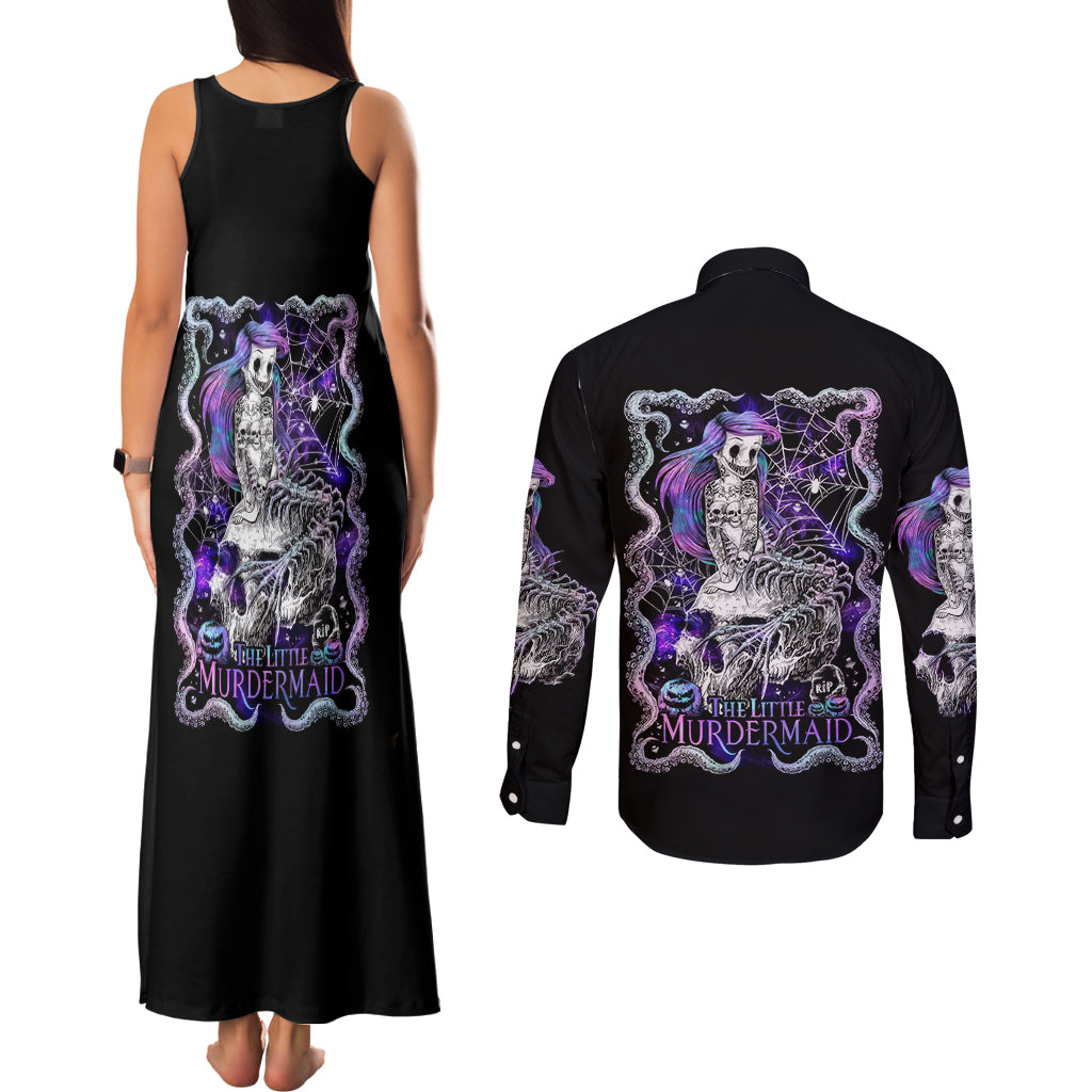 Mermaid Skull Couples Matching Tank Maxi Dress and Long Sleeve Button Shirt The Little Mermaid - Wonder Print Shop