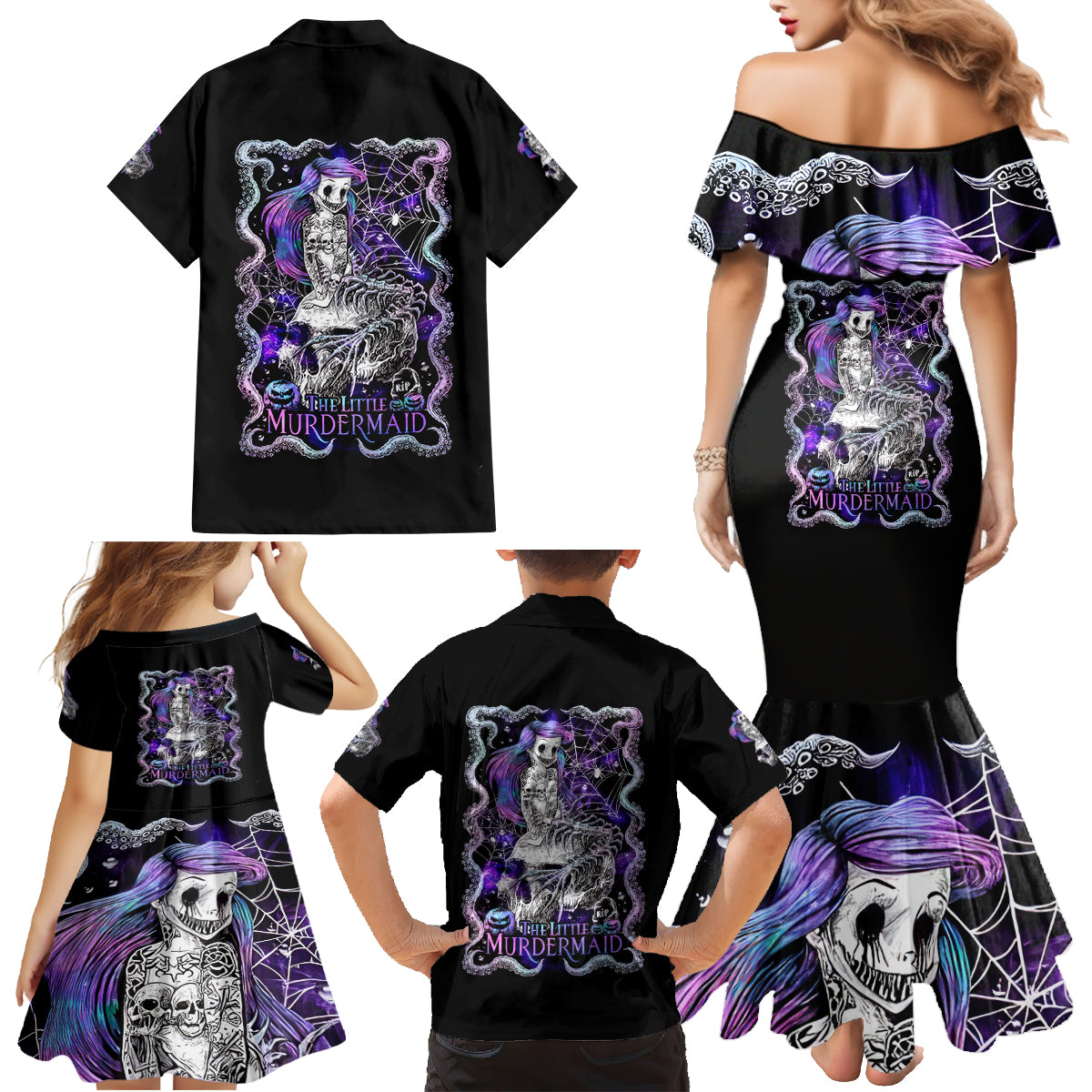 Mermaid Skull Family Matching Mermaid Dress and Hawaiian Shirt The Little Mermaid - Wonder Print Shop