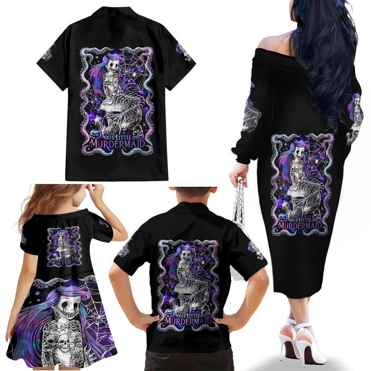 Mermaid Skull Family Matching Off Shoulder Long Sleeve Dress and Hawaiian Shirt The Little Mermaid - Wonder Print Shop