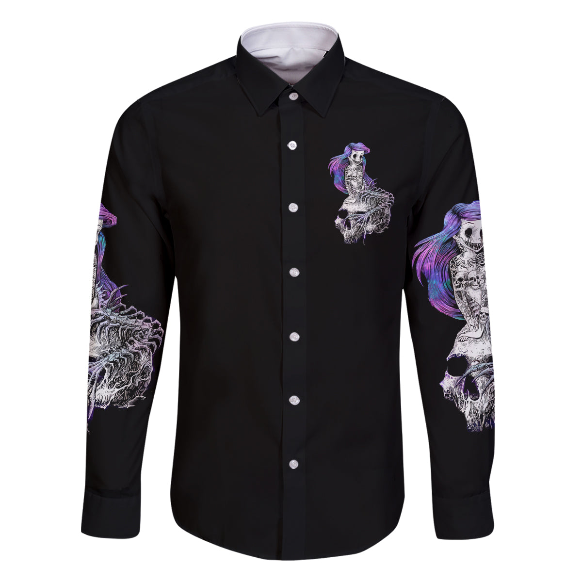 Mermaid Skull Family Matching Off Shoulder Long Sleeve Dress and Hawaiian Shirt The Little Mermaid - Wonder Print Shop