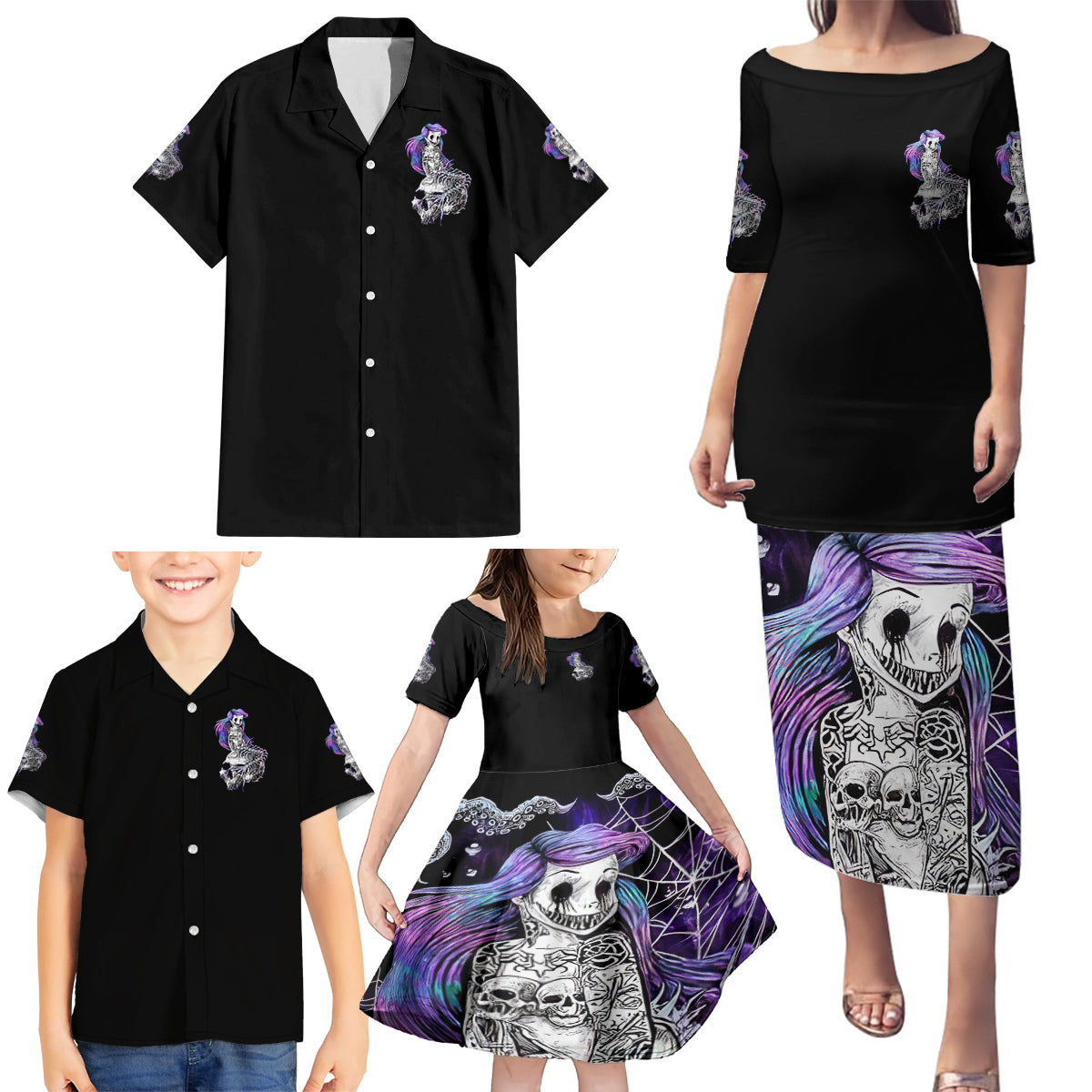 Mermaid Skull Family Matching Puletasi Dress and Hawaiian Shirt The Little Mermaid - Wonder Print Shop