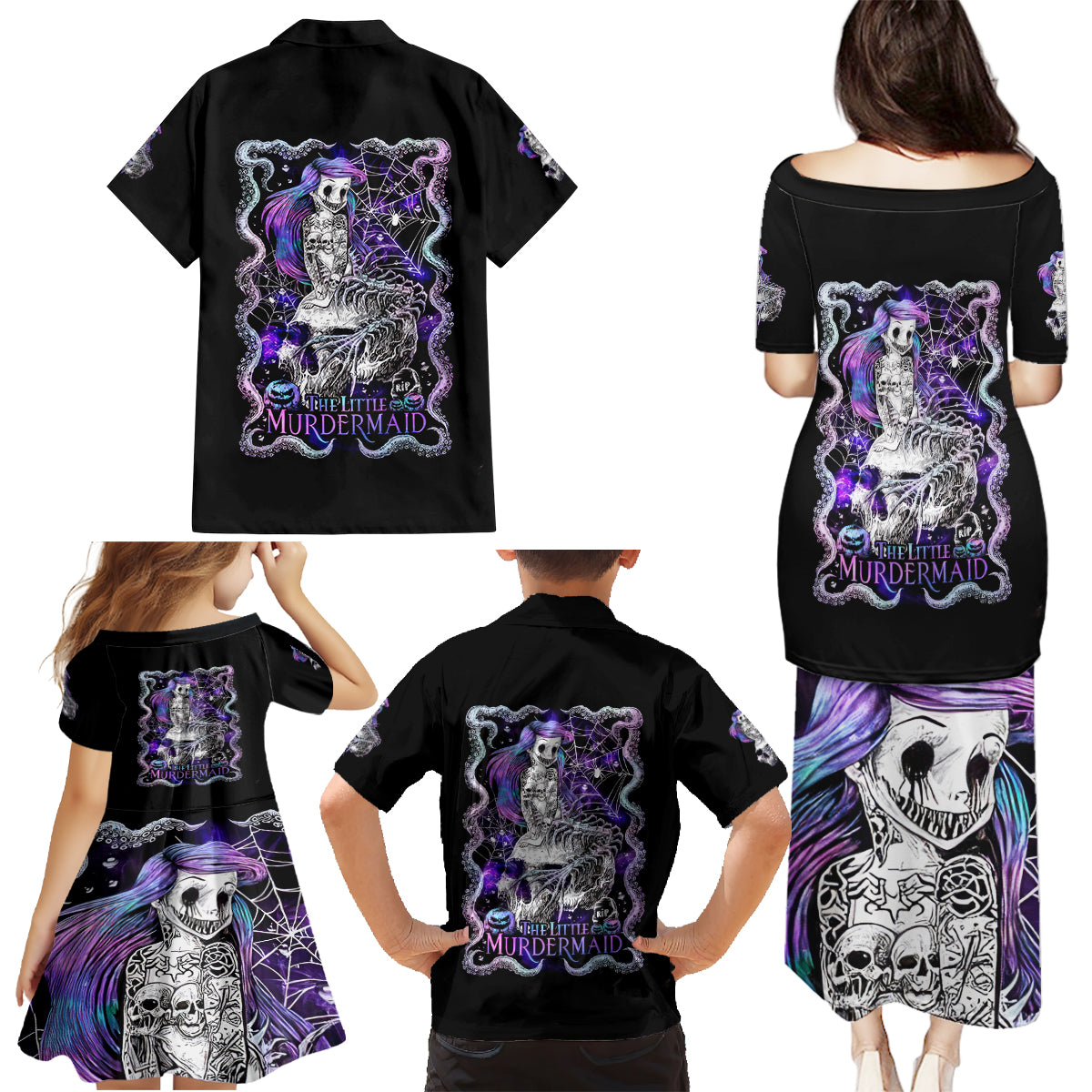 Mermaid Skull Family Matching Puletasi Dress and Hawaiian Shirt The Little Mermaid - Wonder Print Shop