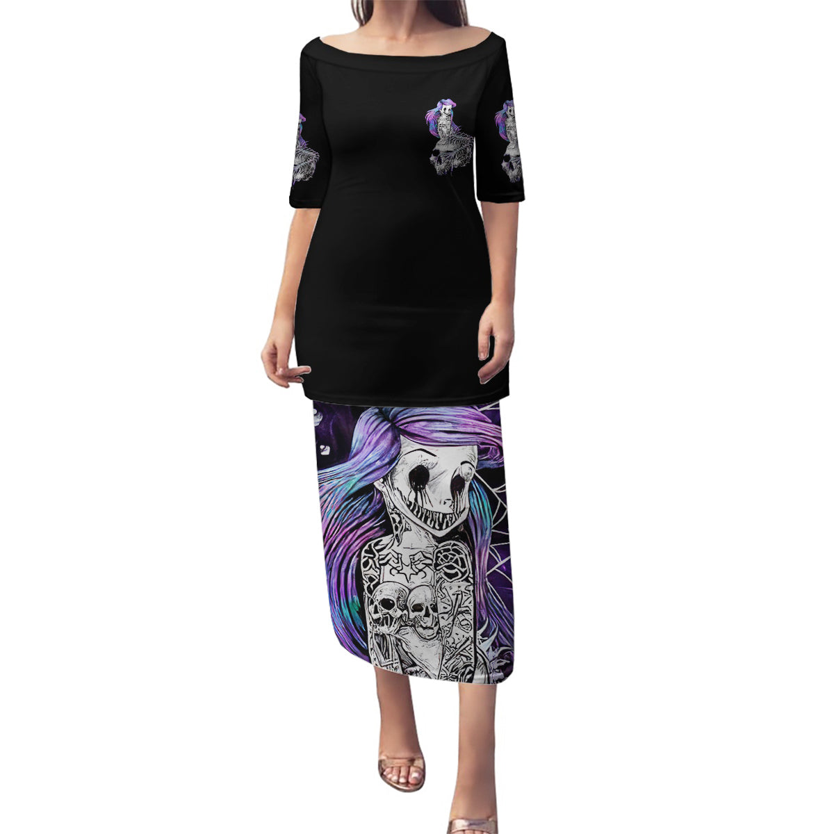 Mermaid Skull Family Matching Puletasi Dress and Hawaiian Shirt The Little Mermaid - Wonder Print Shop