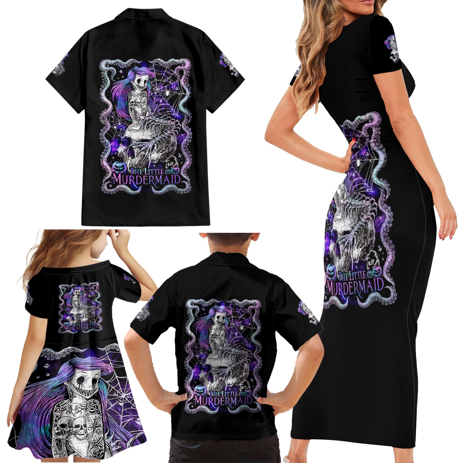 Mermaid Skull Family Matching Short Sleeve Bodycon Dress and Hawaiian Shirt The Little Mermaid - Wonder Print Shop
