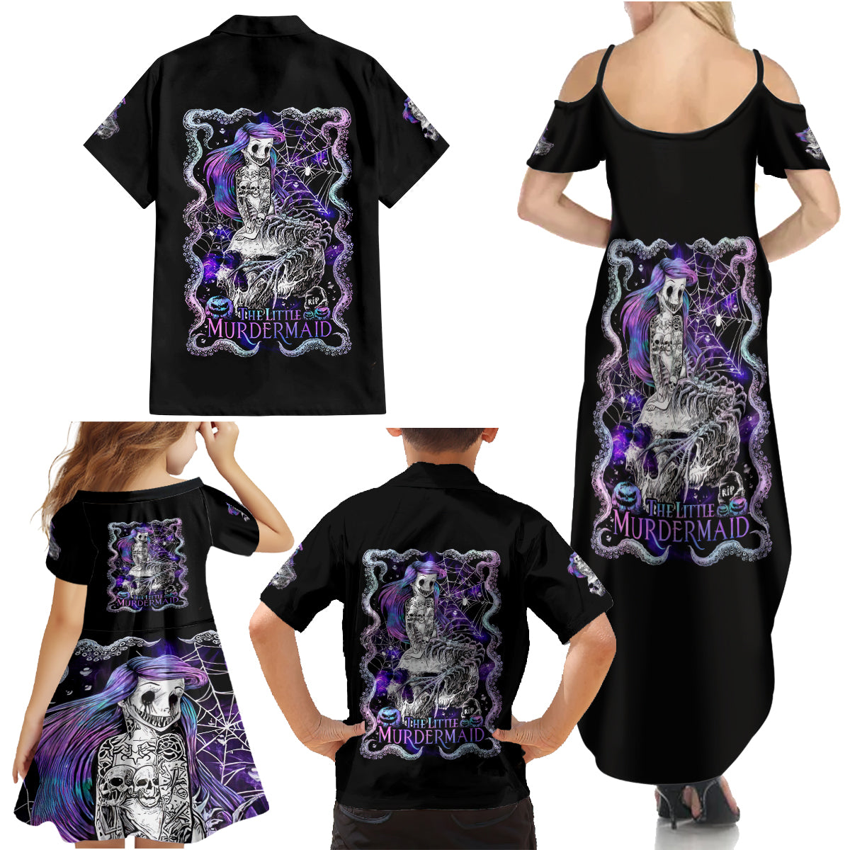 Mermaid Skull Family Matching Summer Maxi Dress and Hawaiian Shirt The Little Mermaid - Wonder Print Shop
