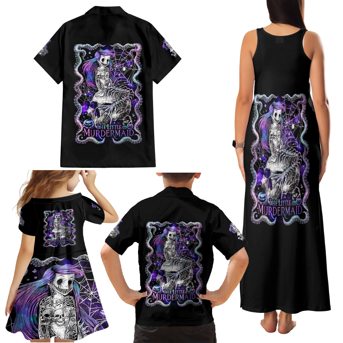 Mermaid Skull Family Matching Tank Maxi Dress and Hawaiian Shirt The Little Mermaid - Wonder Print Shop