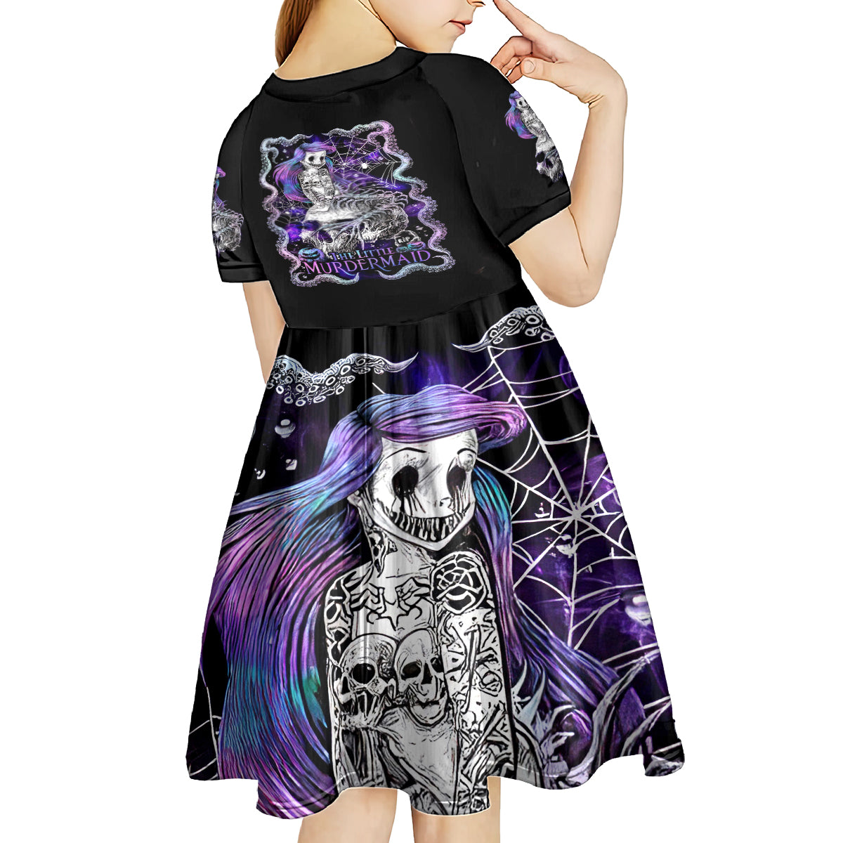 Mermaid Skull Kid Short Sleeve Dress The Little Mermaid - Wonder Print Shop