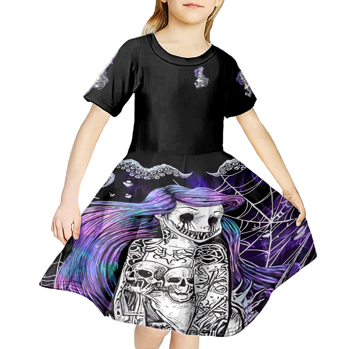Mermaid Skull Kid Short Sleeve Dress The Little Mermaid - Wonder Print Shop
