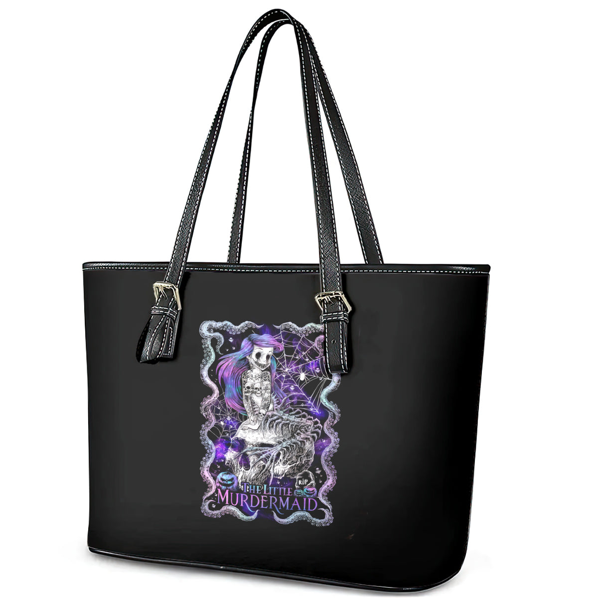 Mermaid Skull Leather Tote Bag The Little Mermaid - Wonder Print Shop