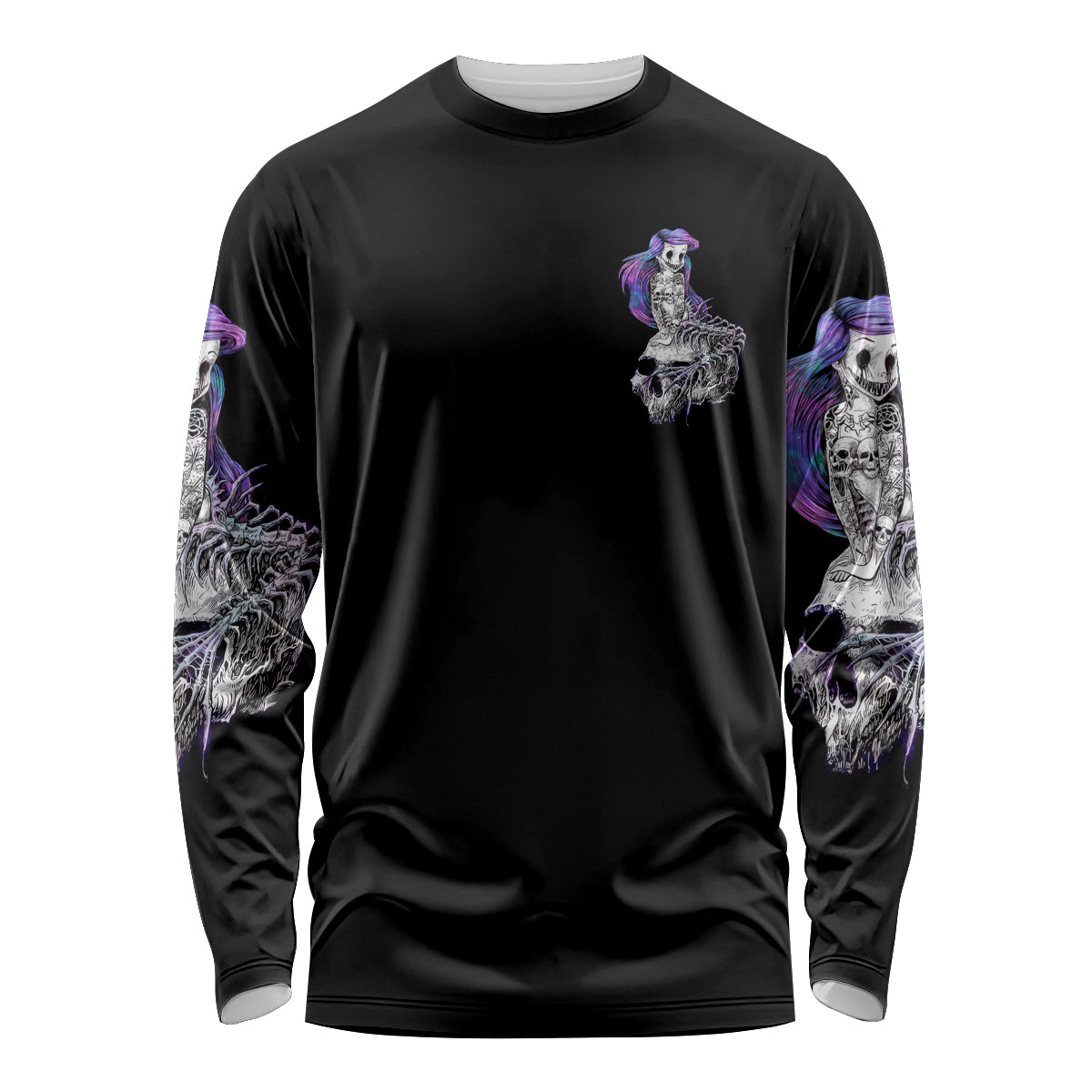 Mermaid Skull Long Sleeve Shirt The Little Mermaid - Wonder Print Shop